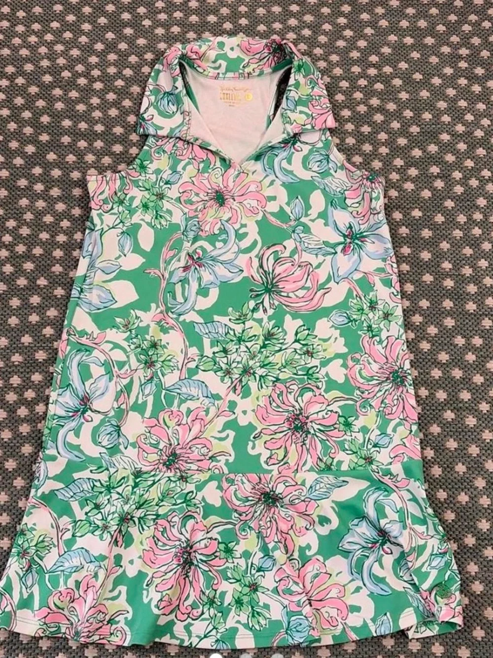 Lilly Pulitzer Green & Pink Floral Sleeveless Polo Dress